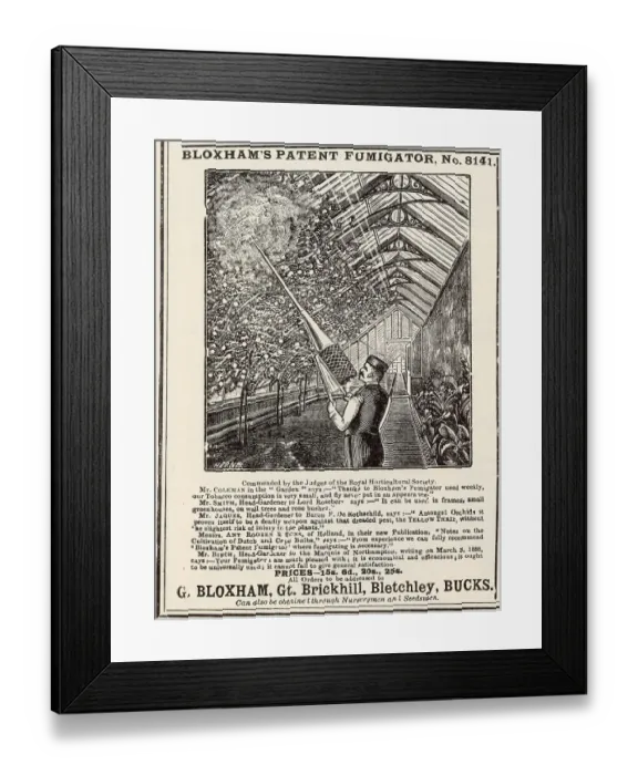 Framed Print : Bloxham's Patent Horticultural and Garden Plant Fumigator Framed Print : Bloxham's Patent Horticultural and Garden Plant Fumigator