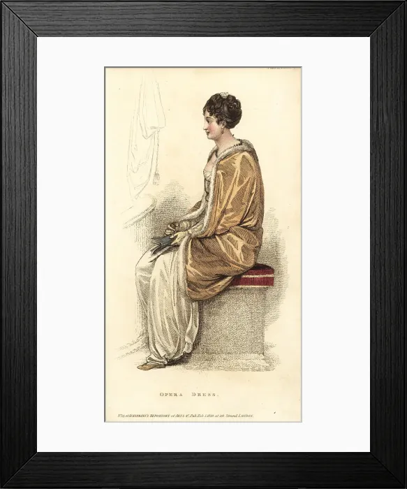 Framed Print : Regency woman in opera dress seated in a theatre balcony Framed Print : Regency woman in opera dress seated in a theatre balcony
