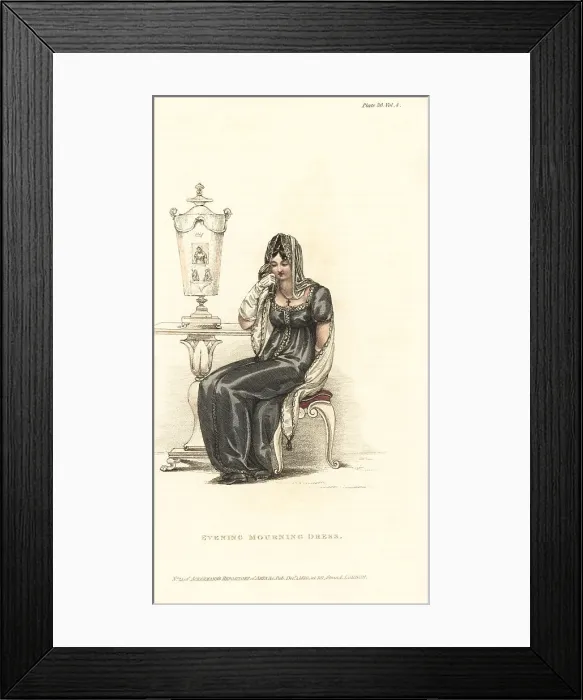 Framed Print : Regency woman in mourning evening dress, 1810
