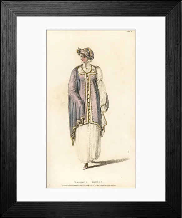 Framed Print : Regency woman in walking dress of lilac silk Framed Print : Regency woman in walking dress of lilac silk