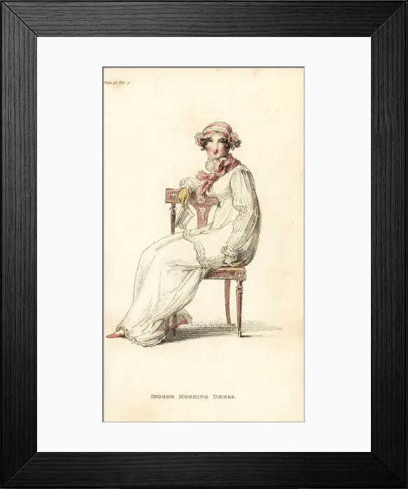 Framed Print : Regency woman seated on a chair reading a letter, 1812 Framed Print : Regency woman seated on a chair reading a letter, 1812