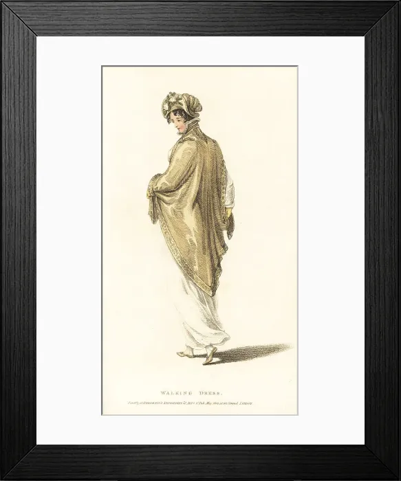Framed Print : Regency woman in walking dress and Bishop's mantle Framed Print : Regency woman in walking dress and Bishop's mantle