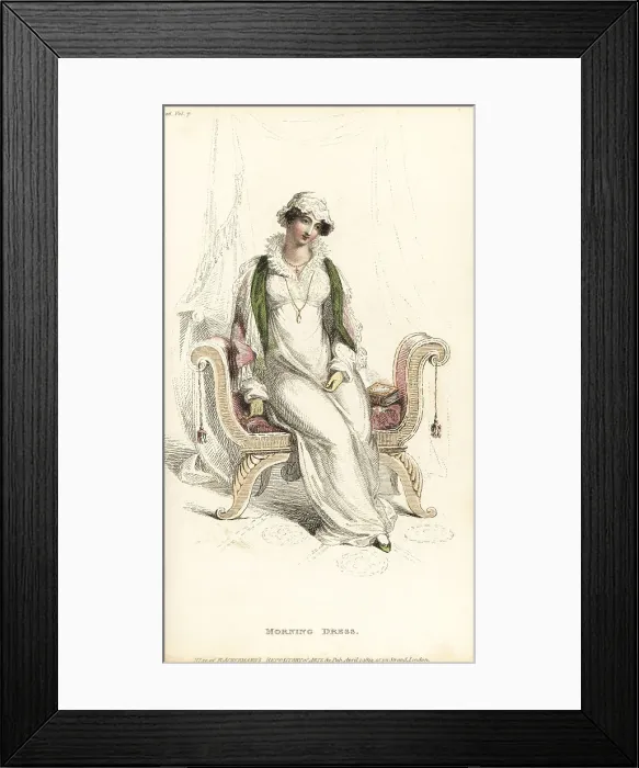 Framed Print : Regency woman in morning costume seated on a sofa, 1812 Framed Print : Regency woman in morning costume seated on a sofa, 1812