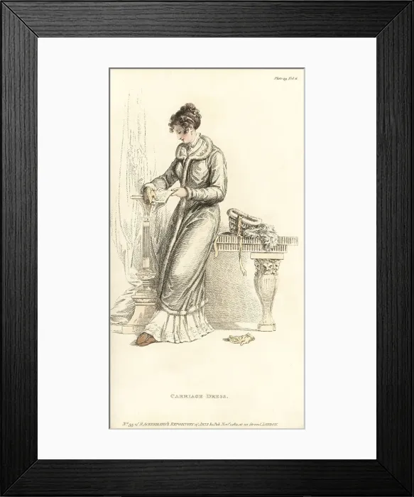 Framed Print : Regency woman reading a letter wearing a carriage dress Framed Print : Regency woman reading a letter wearing a carriage dress