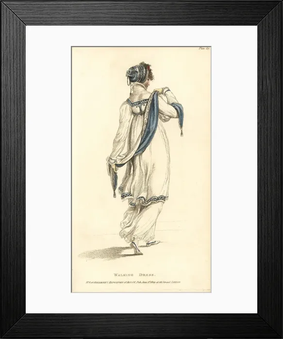 Framed Print : Regency womanin walking dress fixing her scarf Framed Print : Regency womanin walking dress fixing her scarf