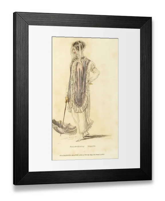 Framed Print : Regency woman in promenade dress of French cambric