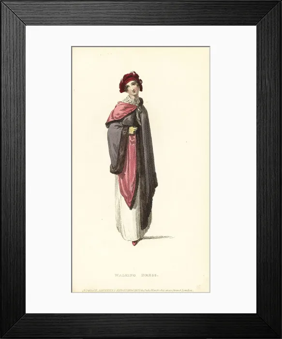 Framed Print : Regency woman in Austrian cloak and Circassian turban, 1814 Framed Print : Regency woman in Austrian cloak and Circassian turban, 1814