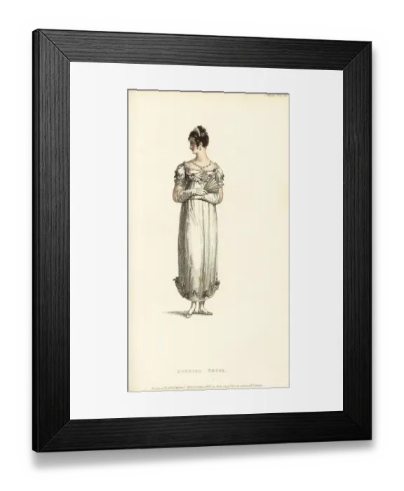Framed Print : Regency woman in lace and satin evening dress, 1814 Framed Print : Regency woman in lace and satin evening dress, 1814