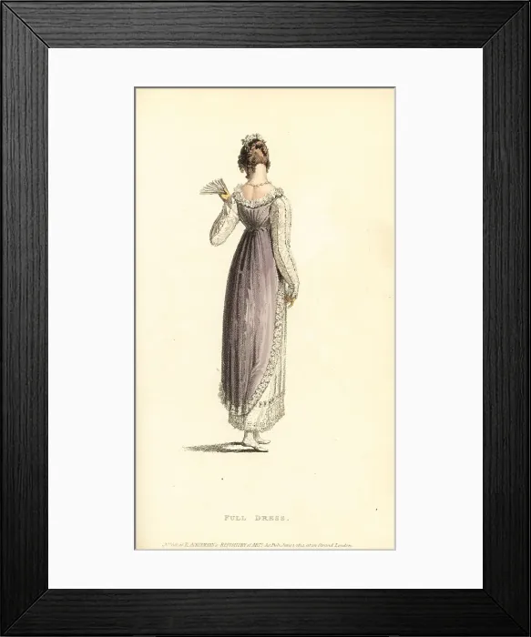 Framed Print : Regency woman in primrose tunic over satin slip, 1814 Framed Print : Regency woman in primrose tunic over satin slip, 1814