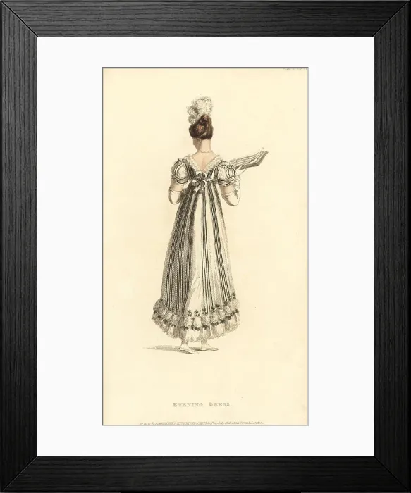 Framed Print : Regency woman in evening dress reading a musical score, 1815 Framed Print : Regency woman in evening dress reading a musical score, 1815