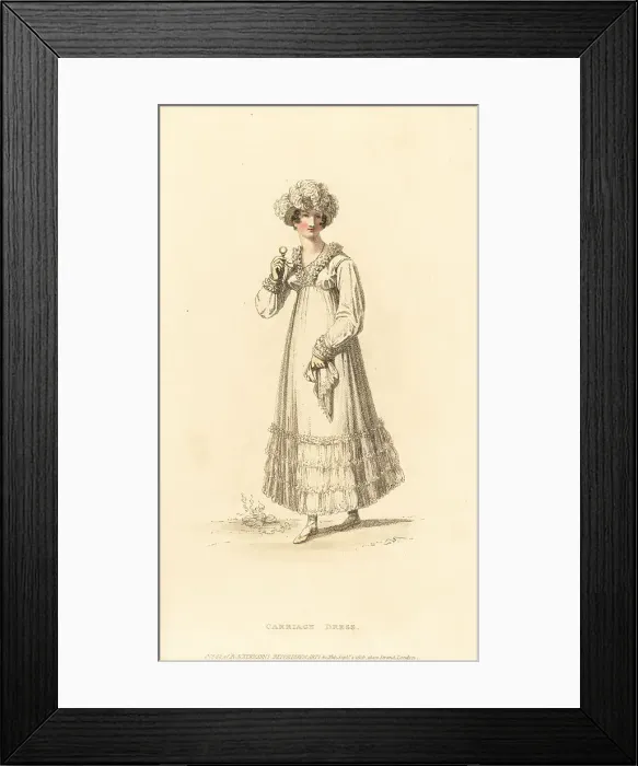 Framed Print : Regency woman in carriage dress with lorgnette, 1815 Framed Print : Regency woman in carriage dress with lorgnette, 1815