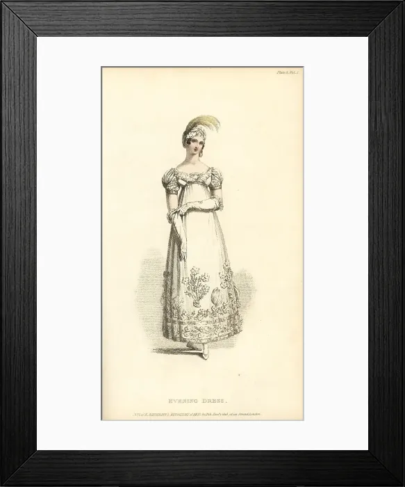 Framed Print : Regency woman in evening dress and crape turban, 1815 Framed Print : Regency woman in evening dress and crape turban, 1815