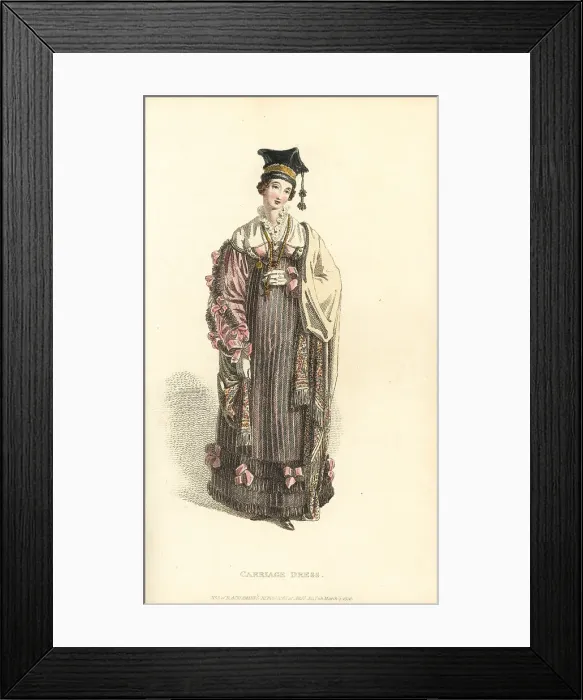 Framed Print : Regency woman in carriage dress and Polish cap, 1816 Framed Print : Regency woman in carriage dress and Polish cap, 1816