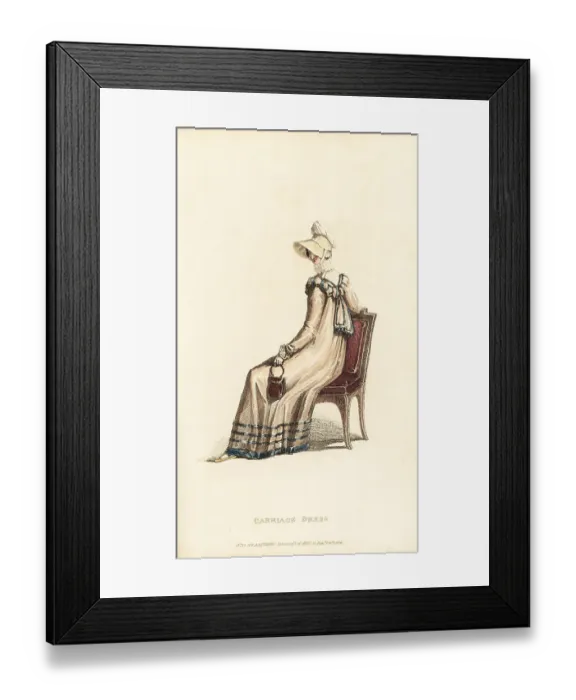 Framed Print : Regency lady in carriage dress seated on a chair Framed Print : Regency lady in carriage dress seated on a chair
