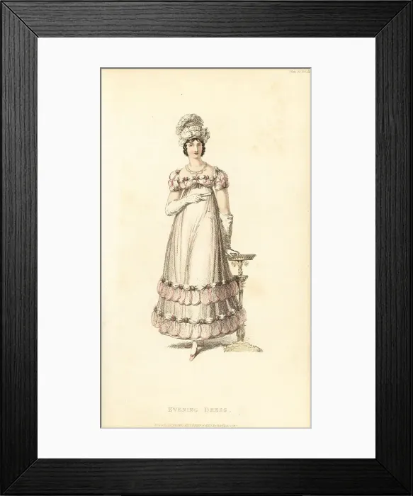Framed Print : Regency lady in evening dress and Gloucester turban, 1817 Framed Print : Regency lady in evening dress and Gloucester turban, 1817