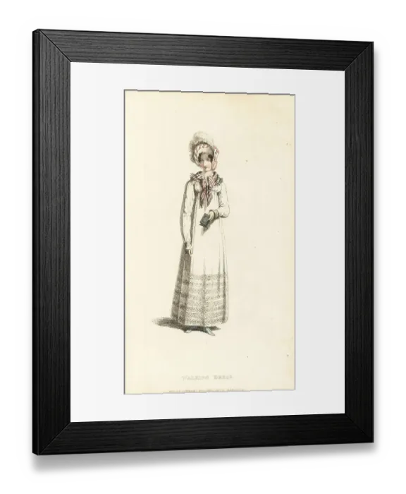 Framed Print : Regency lady in walking dress holding an almanack, 1817 Framed Print : Regency lady in walking dress holding an almanack, 1817