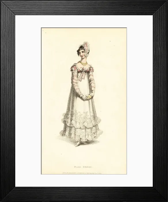 Framed Print : Regency lady in ball gown and fichu a la Marmotte, 1817 Framed Print : Regency lady in ball gown and fichu a la Marmotte, 1817