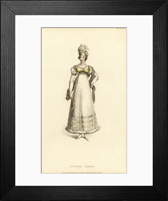 Framed Print : Regency lady in evening dress and Cambridge toque, 1818 Framed Print : Regency lady in evening dress and Cambridge toque, 1818