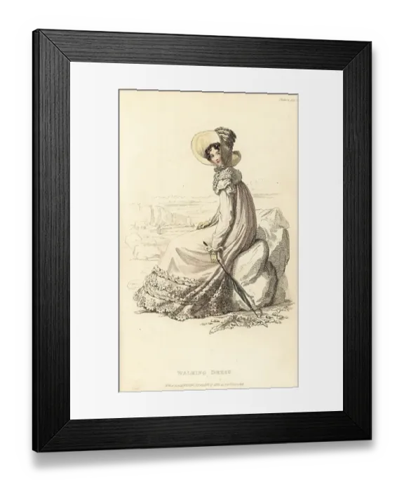 Framed Print : Regency lady in walking dress on a beach, 1818 Framed Print : Regency lady in walking dress on a beach, 1818