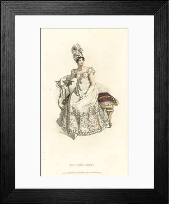 Framed Print : Regency lady in evening dress seated at a party, 1819 Framed Print : Regency lady in evening dress seated at a party, 1819