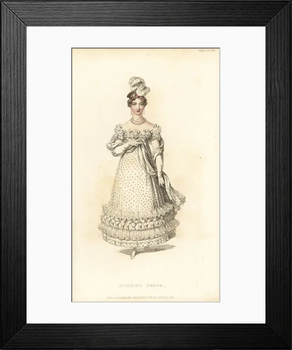 Framed Print : Regency lady in evening dress with bandeau headdress, 1819
