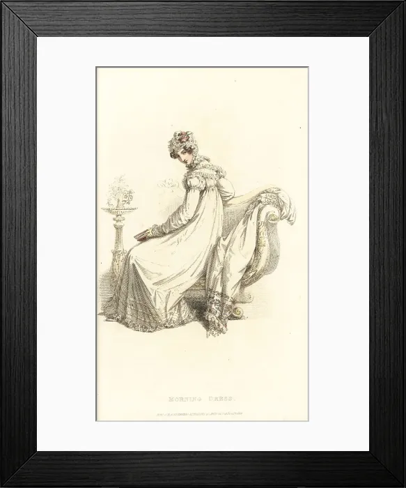 Framed Print : Regency lady in evening dress reading a book, 1819 Framed Print : Regency lady in evening dress reading a book, 1819
