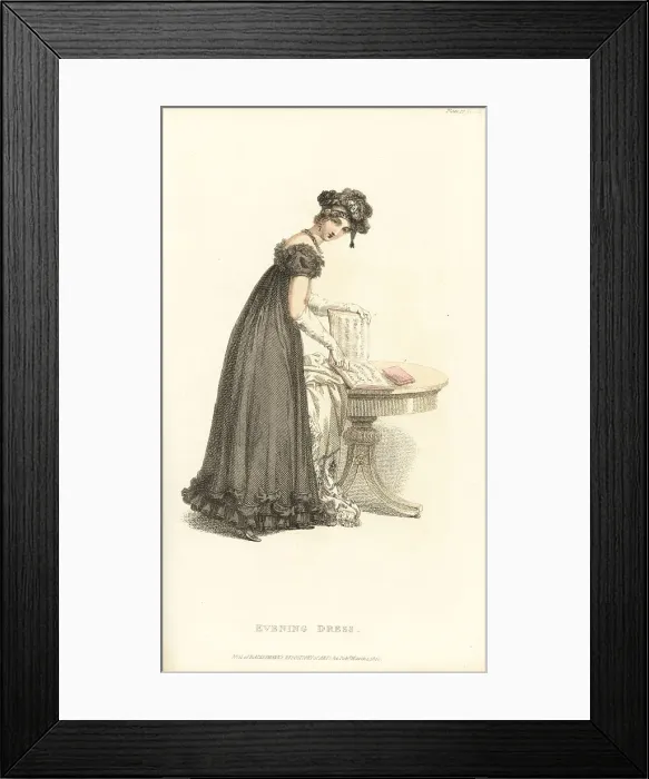 Framed Print : Regency lady in evening dress reading a musical score, 1820 Framed Print : Regency lady in evening dress reading a musical score, 1820