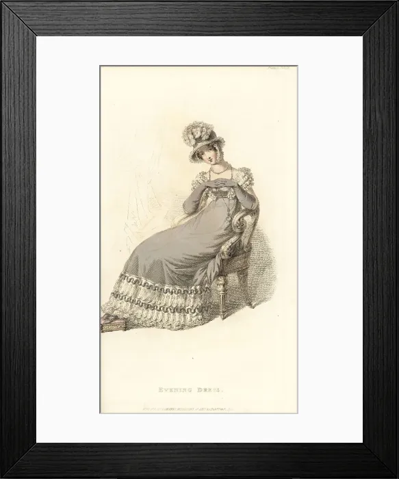 Framed Print : Regency lady in mourning evening dress, 1820 Framed Print : Regency lady in mourning evening dress, 1820