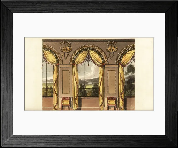 Framed Print : Dining-room window curtains with chairs by George Bullock Framed Print : Dining-room window curtains with chairs by George Bullock