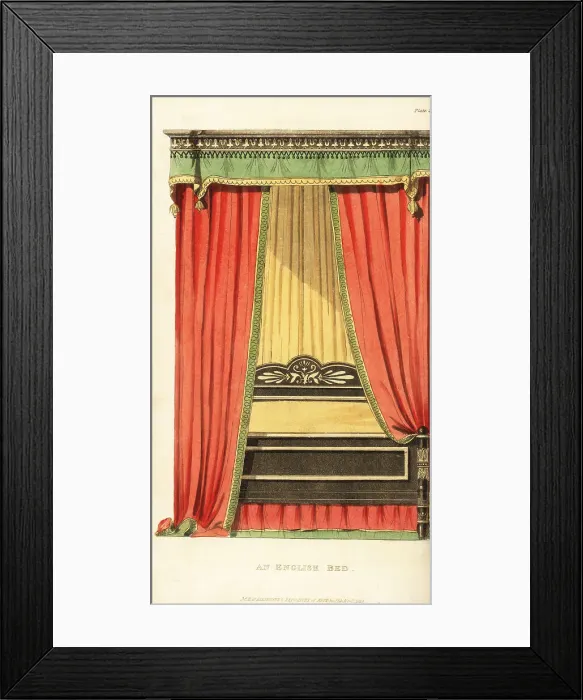 Framed Print : An English four-poster bed with drapes designed by George Bulloc Framed Print : An English four-poster bed with drapes designed by George Bulloc