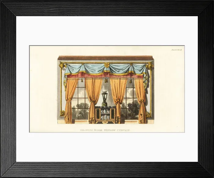Framed Print : Drawing-room window curtains designed by George Bullock Framed Print : Drawing-room window curtains designed by George Bullock