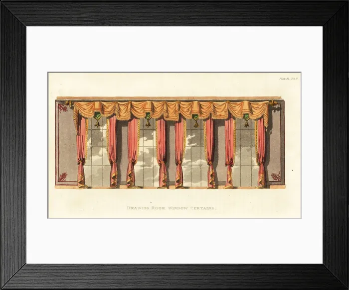 Framed Print : Drawing-room window curtains designed by George Bullock Framed Print : Drawing-room window curtains designed by George Bullock