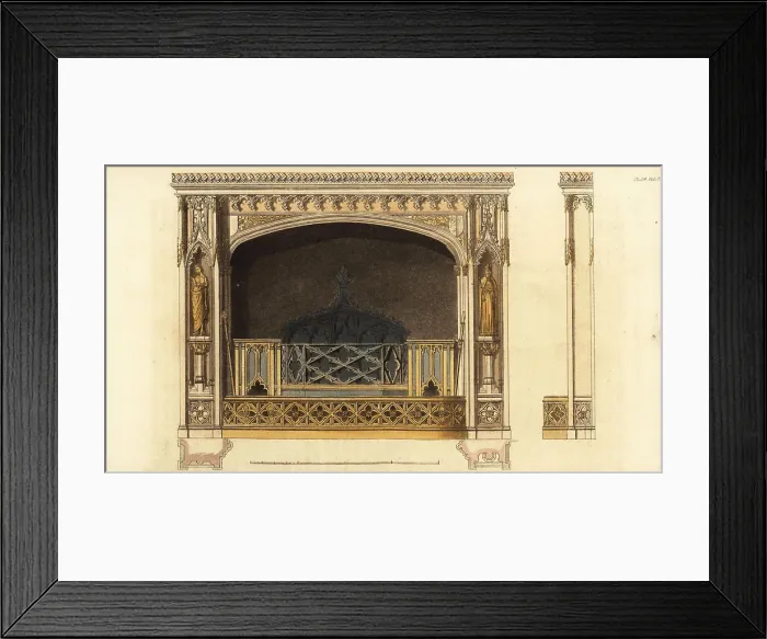 Framed Print : Gothic chimney-piece and stove Framed Print : Gothic chimney-piece and stove