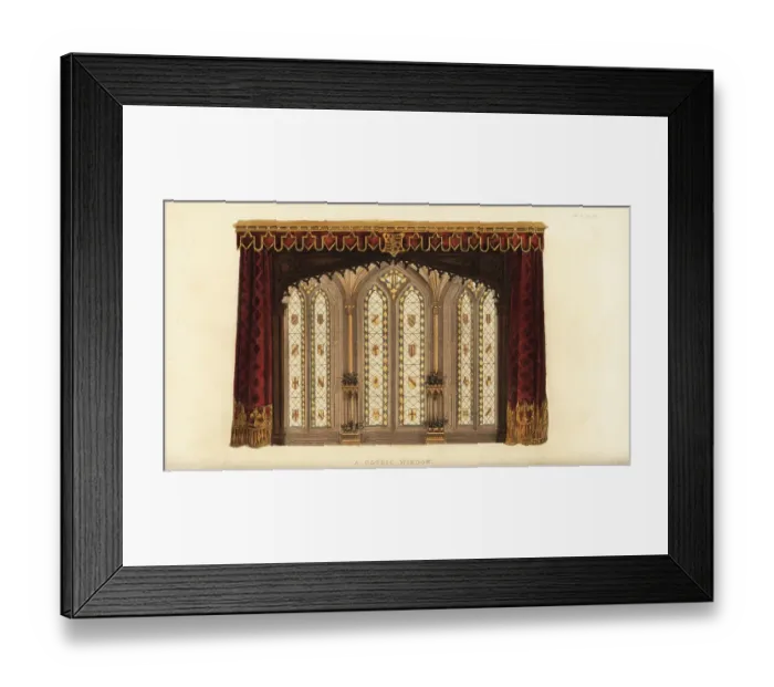 Framed Print : A Gothic window curtain Framed Print : A Gothic window curtain