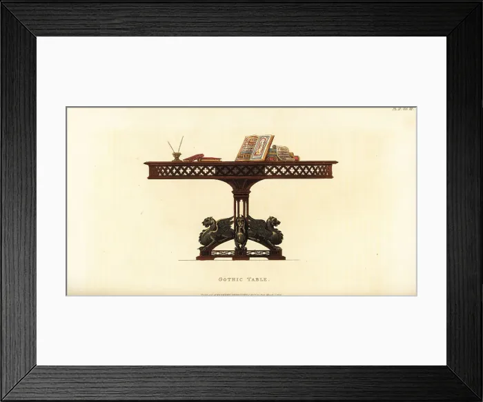 Framed Print : Gothic table for a library or study Framed Print : Gothic table for a library or study