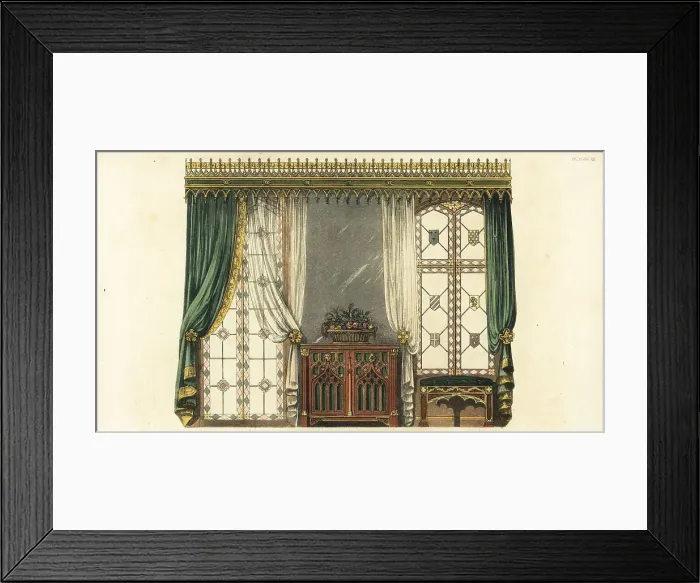 Framed Print : Gothic window curtain Framed Print : Gothic window curtain