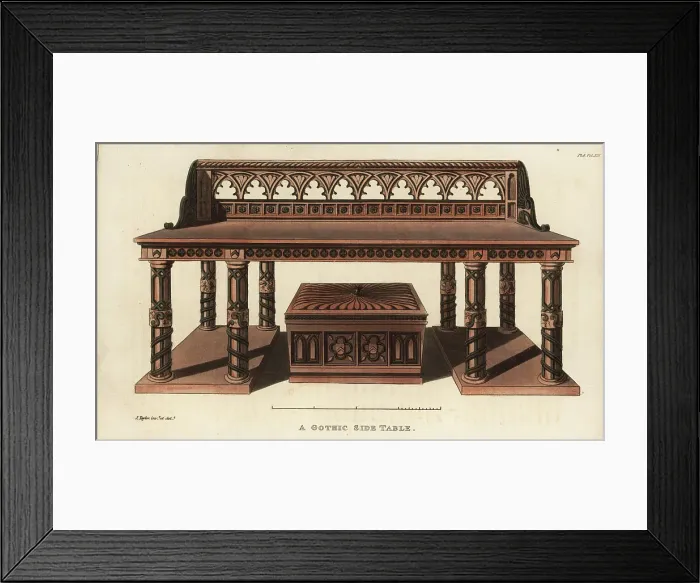 Framed Print : Gothic side table and cellaret designed by John Taylor Framed Print : Gothic side table and cellaret designed by John Taylor
