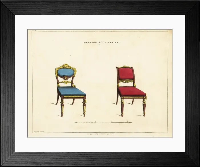 Framed Print : Two drawing room chairs, Regency style Framed Print : Two drawing room chairs, Regency style