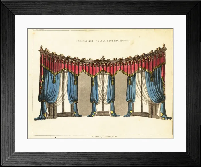 Framed Print : Curtains for a Gothic room, Regency Era Framed Print : Curtains for a Gothic room, Regency Era