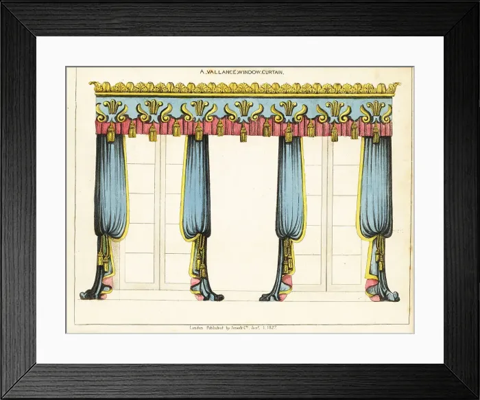 Framed Print : A vallance window curtain, Regency style Framed Print : A vallance window curtain, Regency style