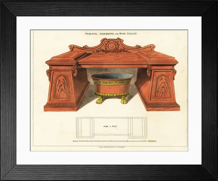 Framed Print : Pedestal, sideboard and wine cooler, Regency style Framed Print : Pedestal, sideboard and wine cooler, Regency style
