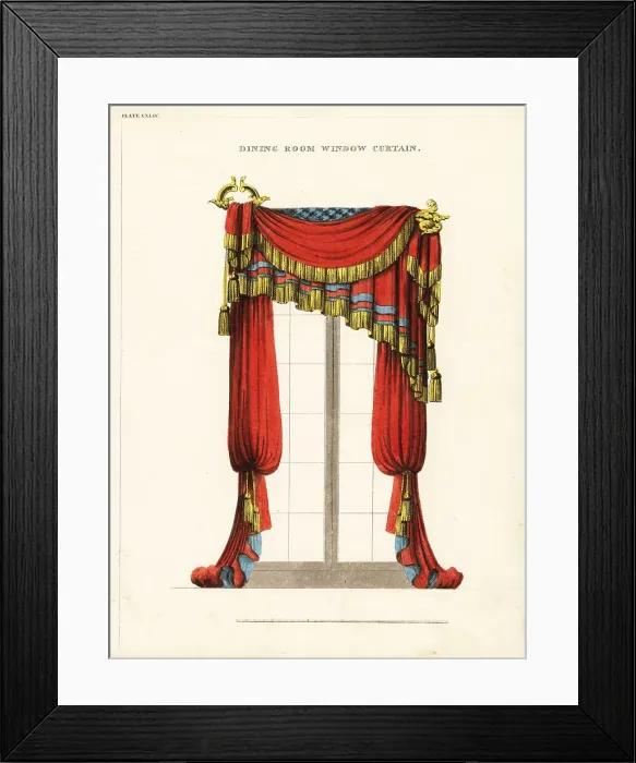 Framed Print : Dining room window curtains, Regency style Framed Print : Dining room window curtains, Regency style