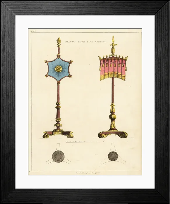 Framed Print : Drawing room fire screens, Regency style Framed Print : Drawing room fire screens, Regency style