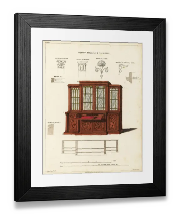 Framed Print : Library bookcase and secretaire, Regency style Framed Print : Library bookcase and secretaire, Regency style