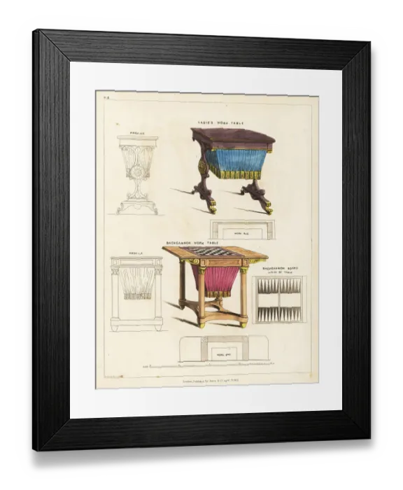 Framed Print : Regency-style work tables for ladies Framed Print : Regency-style work tables for ladies