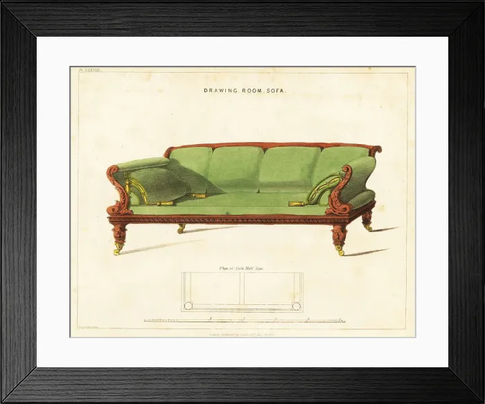 Framed Print : Drawing room sofa, Regency style Framed Print : Drawing room sofa, Regency style