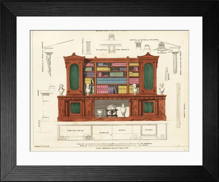Framed Print : Bookcase for a study, Regency style Framed Print : Bookcase for a study, Regency style