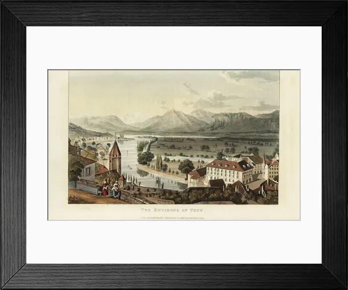 Framed Print : The environs of Thun, showing the town, lake and mountains, Cant Framed Print : The environs of Thun, showing the town, lake and mountains, Cant