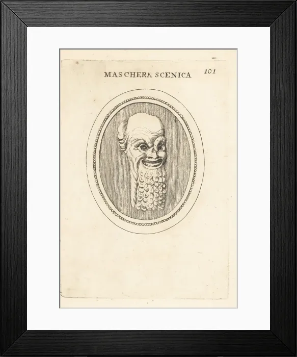 Framed Print : Theatrical mask of a Silenus with an Egyptian curled beard Framed Print : Theatrical mask of a Silenus with an Egyptian curled beard