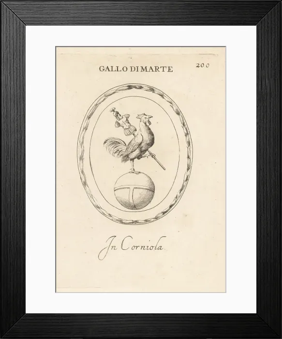 Framed Print : Rooster of Mars, Roman god of war, on a globe Framed Print : Rooster of Mars, Roman god of war, on a globe
